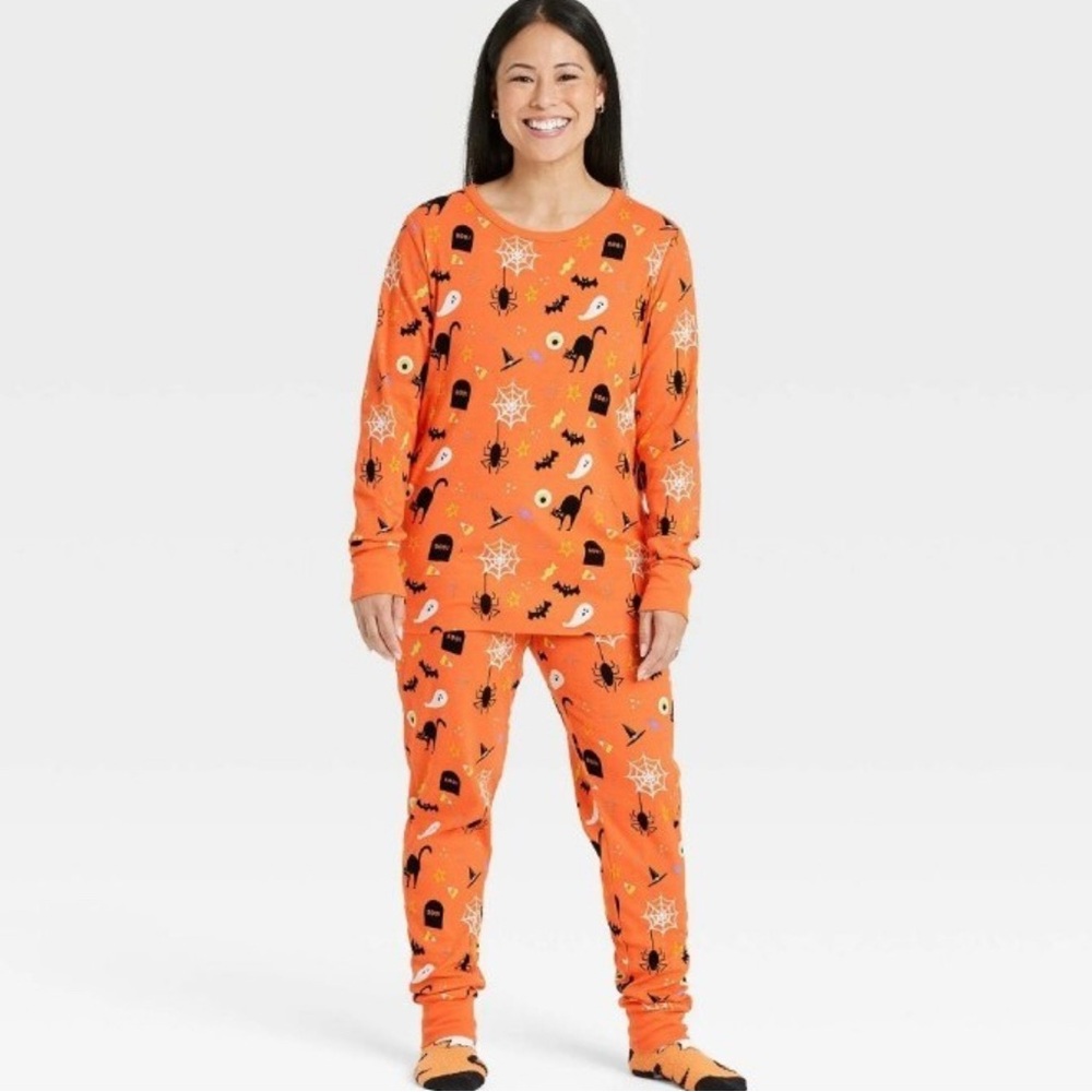 Halloween Orange and Black Cat Pajamas